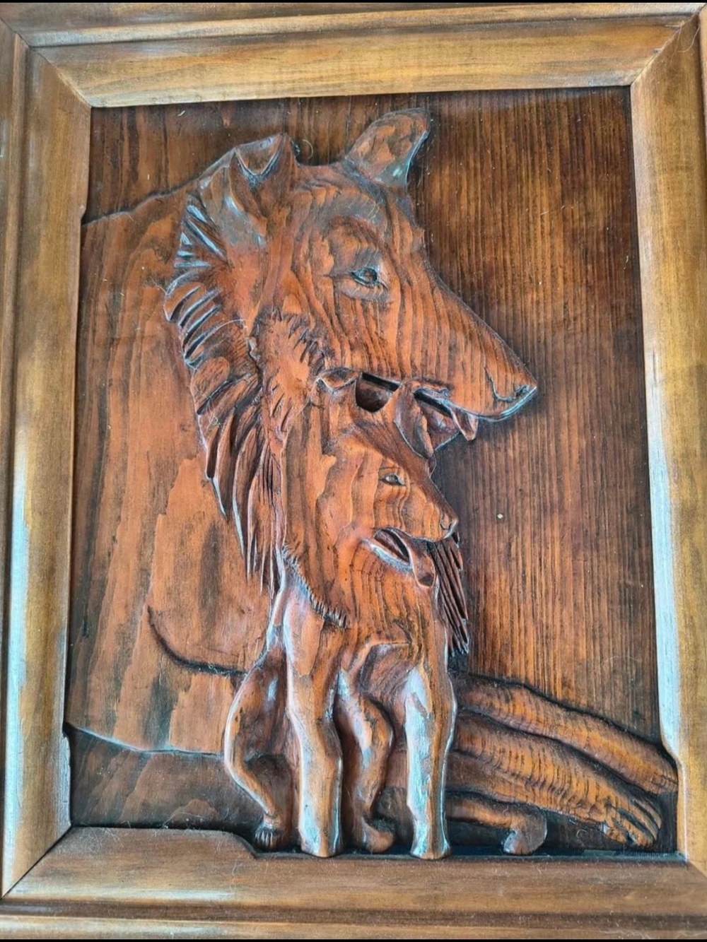 Rustic Brown Hand-Carved Sheltie Relief Wall Sculpture 8x10